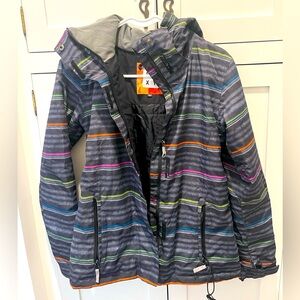 ROXY women’s ski coat, size XS, gray & multicolored stripes